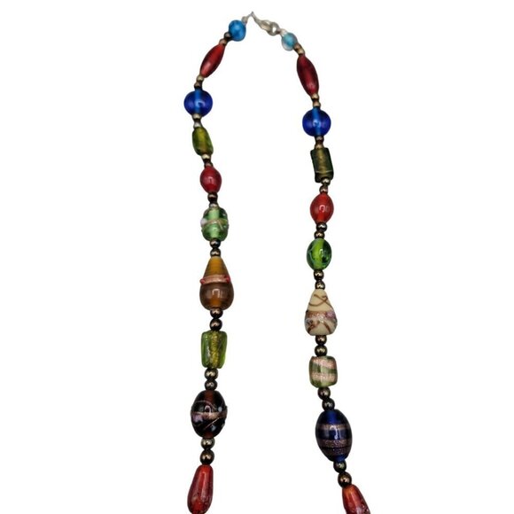 Wedding Cake Bead Necklace 22" Multicolored Various Glass Decorated Beaded Chain - Picture 2 of 9